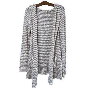 Moth Metallic Cardigan Size Medium Striped Open Front Hooded Long Sleeve Pockets